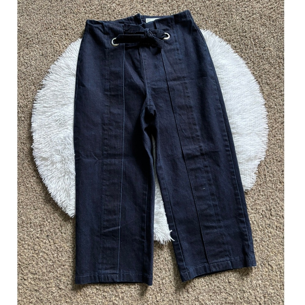 Topshop Moto Dark Wash Wide Leg Denim Culottes‎ Tie Front Grommet W32 L30